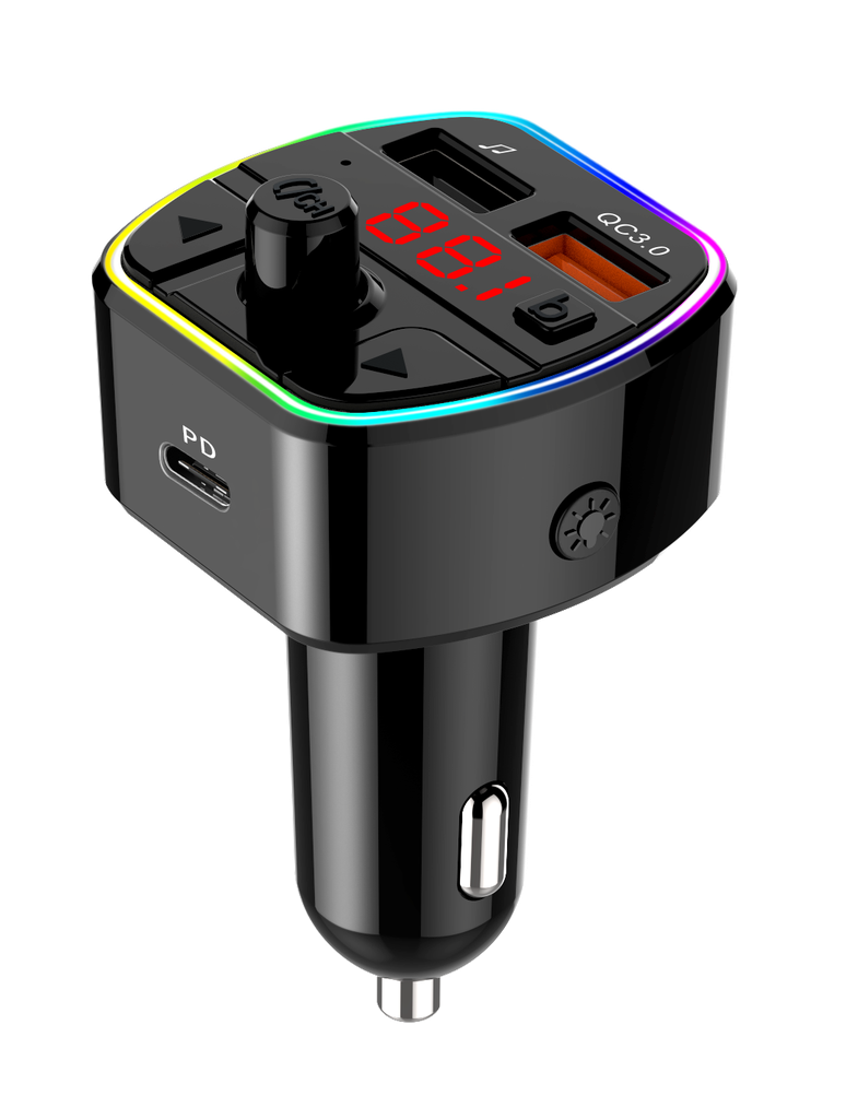 DS89 FM Transmitter 20W, Type-C Port, QC3.0 Bluetooth ver 5.0 Music USB, Black, With Display