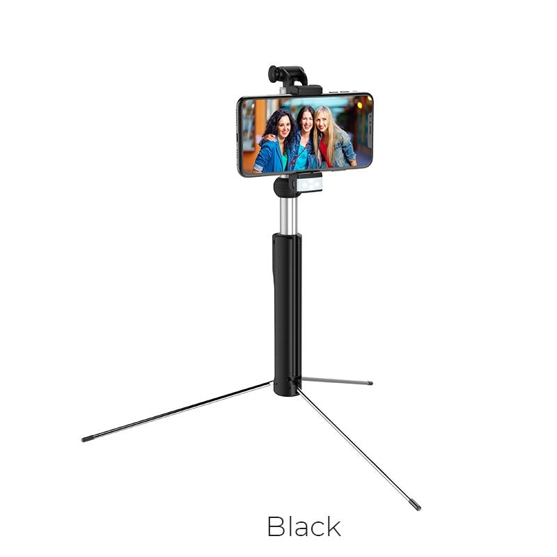 HOCO K10B Magnificent wireless Selfie Stick/Tripod Wireless Monopod/with Rechargeable Light & Rechargeable Removable Wireless Remote (1.6m)Black