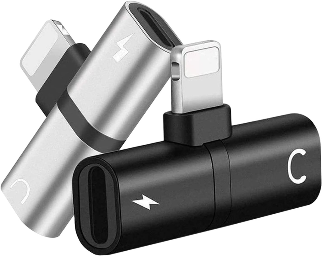 iPhone Lightning to 2 Lightning Adapter, Dual Lightning AUX + Charger Adapter Dongle Cable Splitter Compatible with iPhone 12/11/SE/X/XR/XS/8/7/6 Support Call + Charging