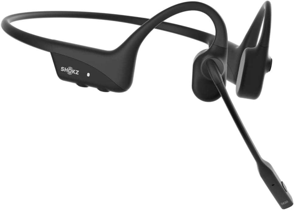 SHOKZ OpenComm 2 Bone Conduction Open-Ear Bluetooth Headset with Noise-Canceling Boom Mic and mute button, Water-Resistant, 16 hours of talk time